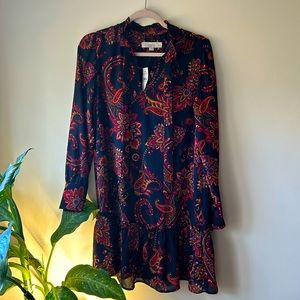 LOFT dress - Navy blue with pink paisley. Size small
